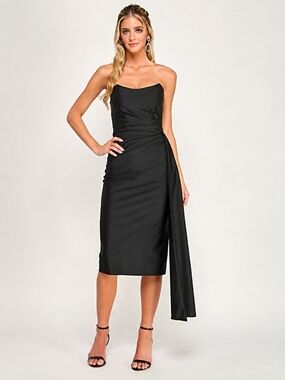 Katia Rae Strapless Black Sheath Dress  Side Sash Bra Size L Stratch Juniors